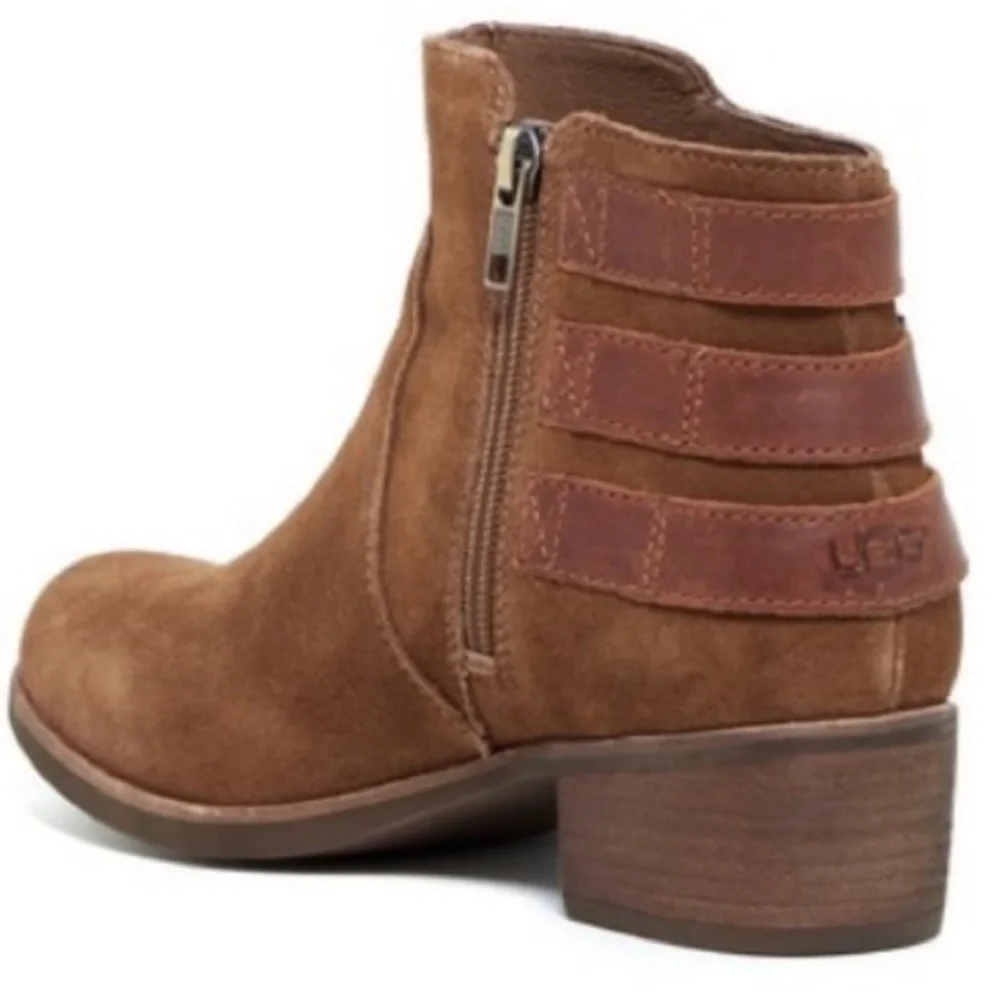 UGG VOLTA BROWN SUEDE LEATHER CHELSEA ANKLE BOOTS SIZE 8.5